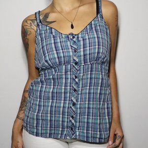 St. John's Bay Women's Plaid Blue Casual Cute Tank Top Size Large